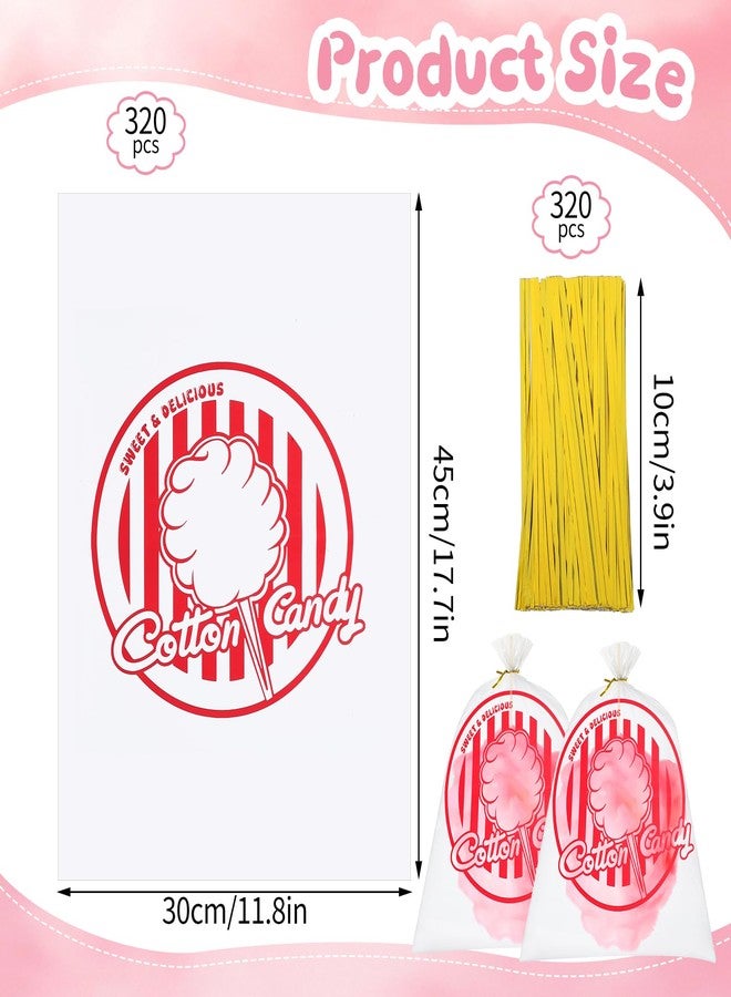 woric 320PCS Cotton Candy Bags with Ties 11.8 x 17.7 Inch Clear Cotton Candy Bags with Print for Carnivals Party and Kitchen - Image 2